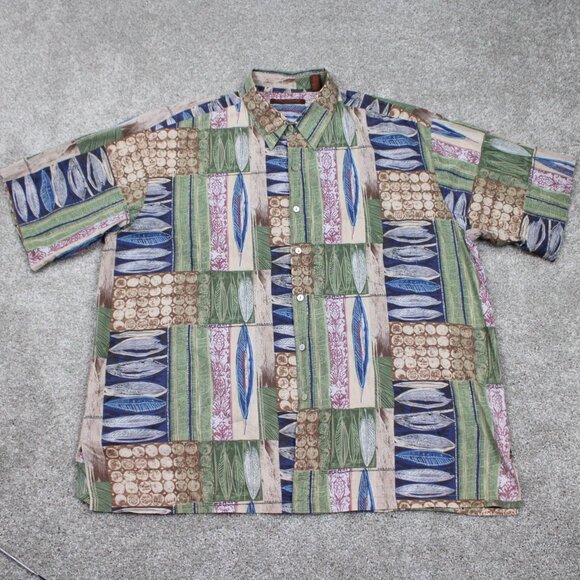Tori Richard AOP Shirt Mens 2XL XXL Blue/Green Leaves All Over Print Cotton Lawn - Picture 1 of 11